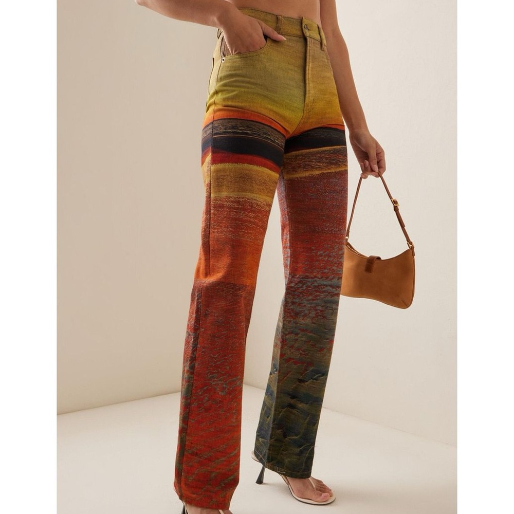 NWT Louisa Ballou Multicoloured Voyage Sunset Straight-Leg Jeans